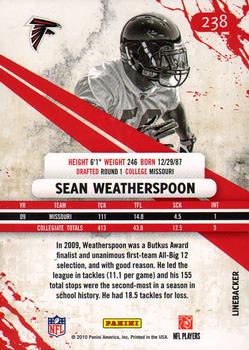 2010 Panini Rookies & Stars #238 Sean Weatherspoon  Back