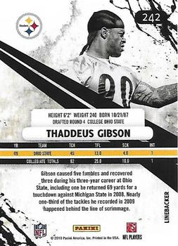 2010 Panini Rookies & Stars #242 Thaddeus Gibson  Back