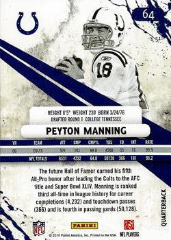 2010 Panini Rookies & Stars #64 Peyton Manning  Back