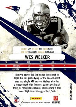 2010 Panini Rookies & Stars #89 Wes Welker  Back