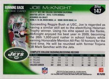 2010 Topps #147 Joe McKnight  Back
