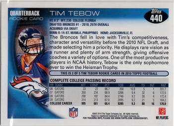 2010 Topps #440 Tim Tebow Back