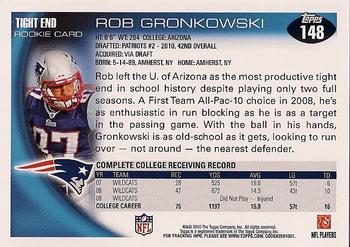 2010 Topps #148 Rob Gronkowski  Back