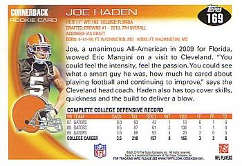 2010 Topps #169 Joe Haden  Back