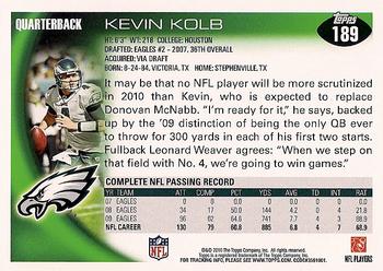 2010 Topps #189 Kevin Kolb  Back