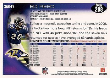 2010 Topps #208 Ed Reed  Back