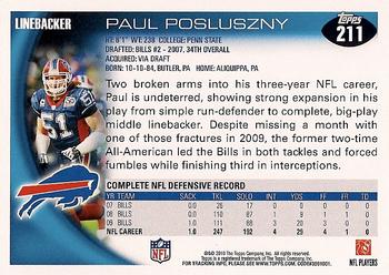 2010 Topps #211 Paul Posluszny  Back
