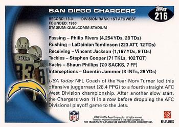 2010 Topps #216 San Diego Chargers Back