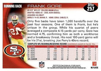 2010 Topps #257 Frank Gore Back