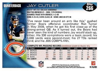2010 Topps #266 Jay Cutler Back