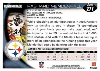 2010 Topps #277 Rashard Mendenhall Back