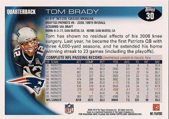 2010 Topps #30 Tom Brady  Back