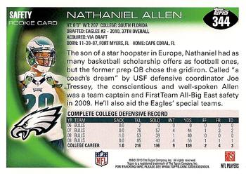 2010 Topps #344 Nathaniel Allen Back