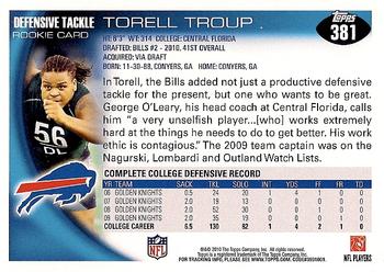 2010 Topps #381 Torell Troup Back