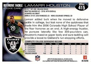 2010 Topps #415 Lamarr Houston Back