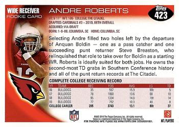 2010 Topps #423 Andre Roberts Back