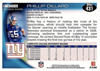 2010 Topps #431 Phillip Dillard Back