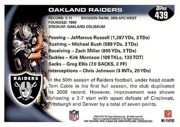 2010 Topps #439 Oakland Raiders Back
