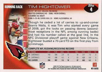 2010 Topps #4 Tim Hightower  Back