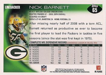 2010 Topps #65 Nick Barnett  Back