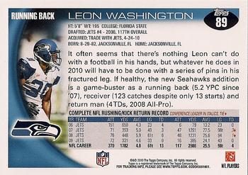 2010 Topps #89 Leon Washington  Back