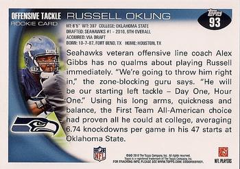 2010 Topps #93 Russell Okung  Back