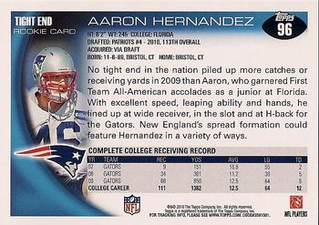 2010 Topps #96 Aaron Hernandez  Back
