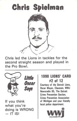 1990 Detroit Lions Police #2 Chris Spielman Back