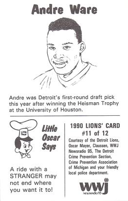 1990 Detroit Lions Police #11 Chuck Schmidt / Andre Ware / Wayne Fontes Back