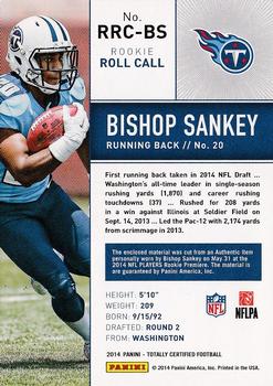 2014 Panini Totally Certified - Rookie Roll Call Jerseys #RRC-BS Bishop Sankey Back
