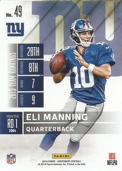 2014 Panini Contenders #49 Eli Manning Back