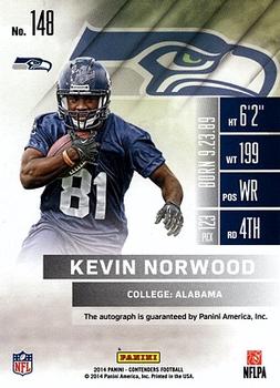 2014 Panini Contenders #148 Kevin Norwood Back