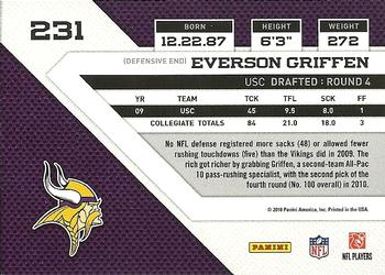 2010 Panini Threads #231 Everson Griffen  Back