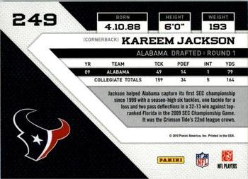 2010 Panini Threads #249 Kareem Jackson  Back