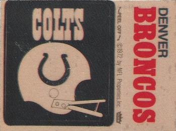 1974 Fleer Football Patches #NNO Baltimore Colts Helmet / Denver Broncos Name Front