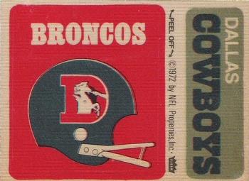 1974 Fleer Football Patches #NNO Denver Broncos Helmet / Dallas Cowboys Name Front