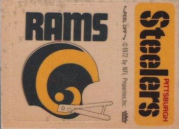 1974 Fleer Football Patches #NNO Los Angeles Rams Helmet / Pittsburgh Steelers Name Front