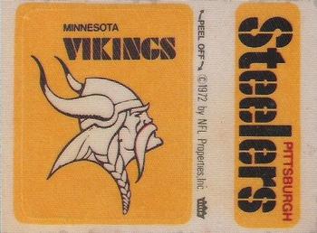 1974 Fleer Football Patches #NNO Minnesota Vikings Logo / Pittsburgh Steelers Name Front