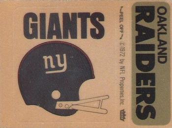 1974 Fleer Football Patches #NNO New York Giants Helmet / Oakland Raiders Name Front