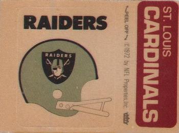 1974 Fleer Football Patches #NNO Oakland Raiders Helmet / St. Louis Cardinals Name Front