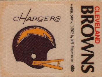 1974 Fleer Football Patches #NNO San Diego Chargers Helmet / Cleveland Browns Name Front