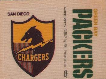 1974 Fleer Football Patches #NNO San Diego Chargers Logo / Green Bay Packers Name Front