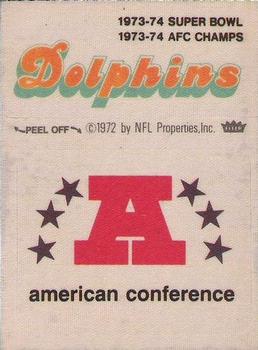 1974 Fleer Football Patches #NNO American Football Conference Logo / AFC and Super Bowl Champions Miami Dolphins Front