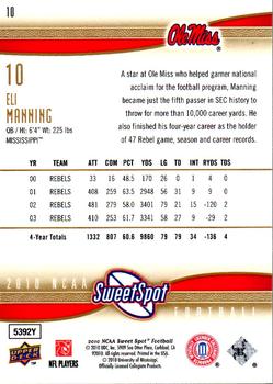 2010 Upper Deck NCAA Sweet Spot #10 Eli Manning  Back