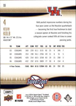 2010 Upper Deck NCAA Sweet Spot #19 Kevin Kolb  Back