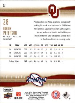 2010 Upper Deck NCAA Sweet Spot #27 Adrian Peterson  Back
