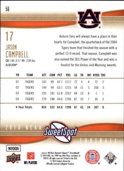 2010 Upper Deck NCAA Sweet Spot #56 Jason Campbell  Back