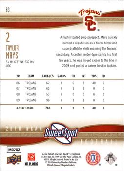 2010 Upper Deck NCAA Sweet Spot #83 Taylor Mays  Back