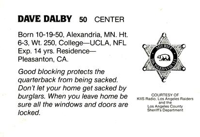 1985 Los Angeles Raiders Police #NNO Dave Dalby Back
