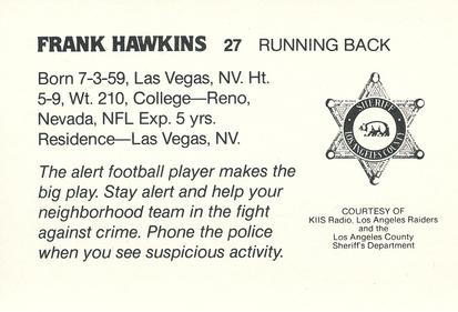 1985 Los Angeles Raiders Police #NNO Frank Hawkins Back